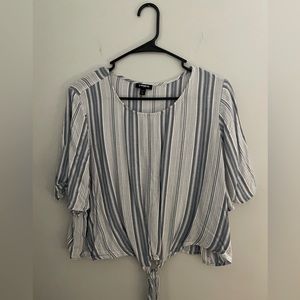 Express blue striped cropped blouse